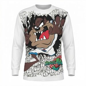 Vintage 1996 Taz Space Jam Promo Long Sleeve T-Shirt Warner Bros Men's XL